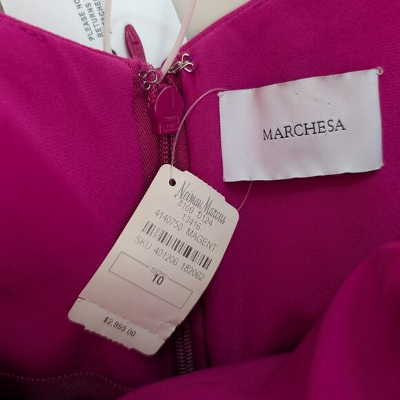 Marchesa Draped Off The Shoulder Crepe Midi Dress Floral Applique Pink Size 10 - Picture 4 of 10